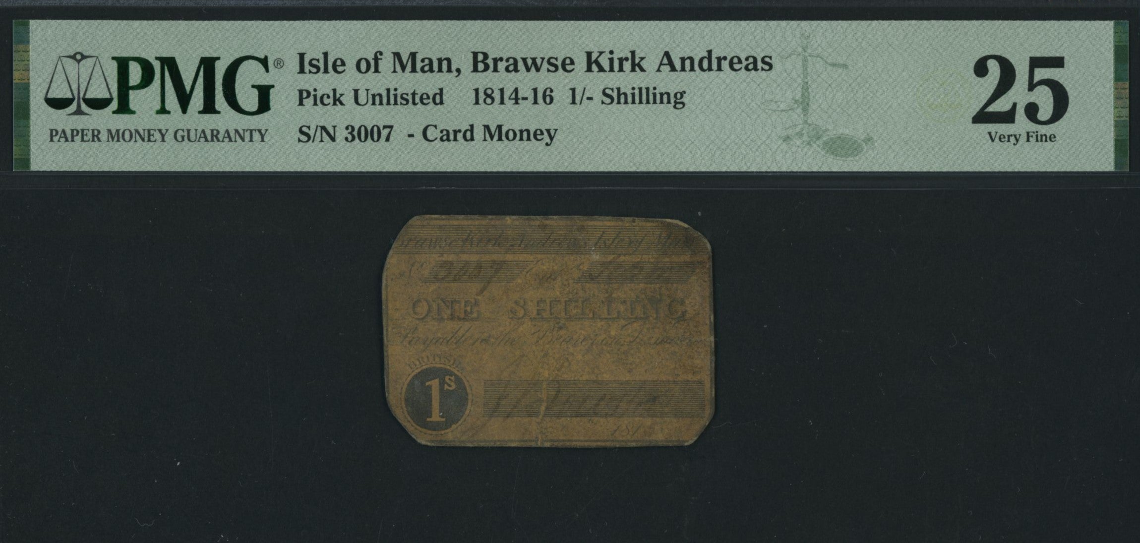 Isle of Man, Brawse Kirk Andreas  1/- Shilling (1814-16), serial number 3007,