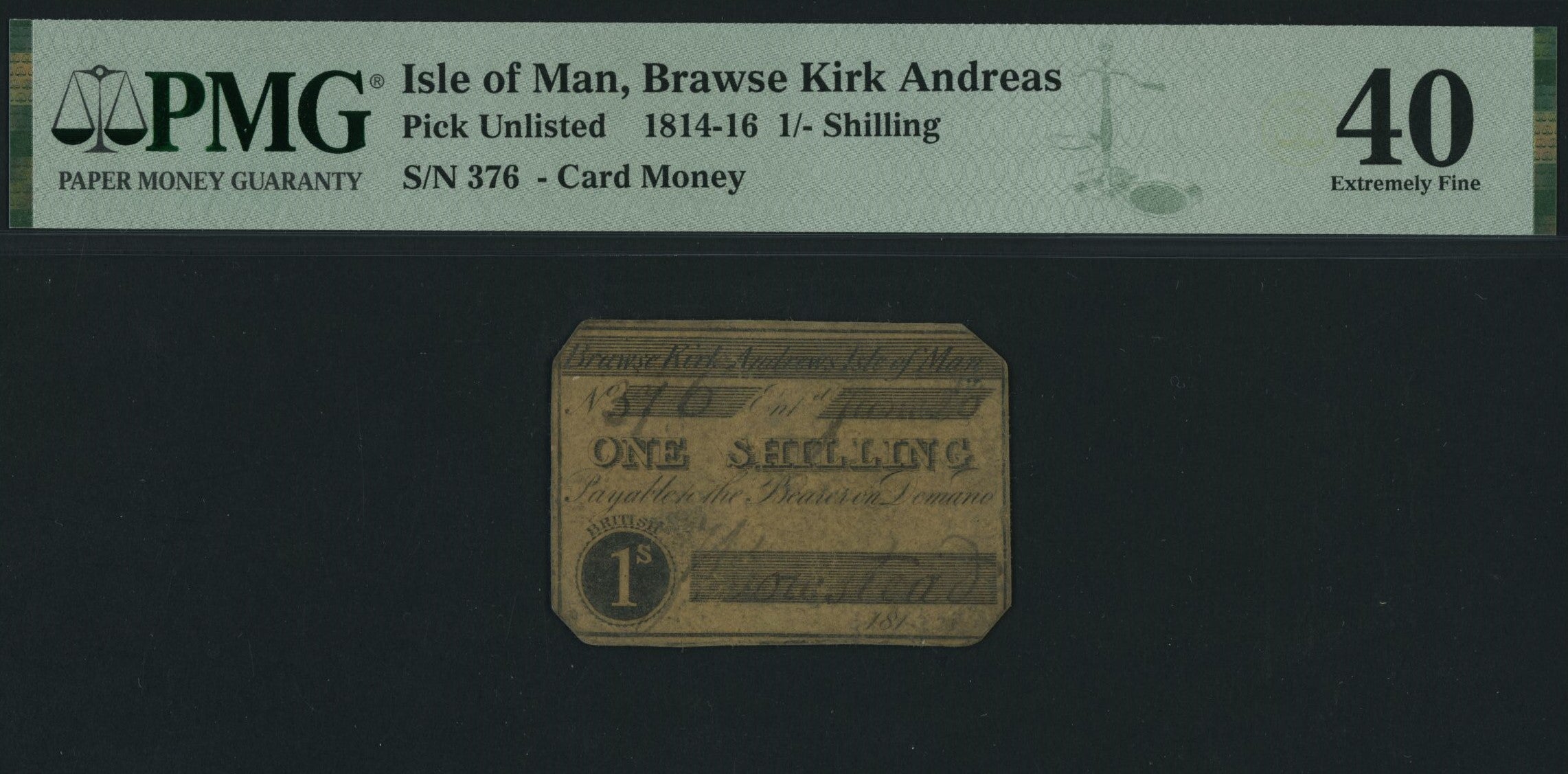 Isle of Man, Brawse Kirk Andreas  1/- Shilling (1814-16), serial number 376