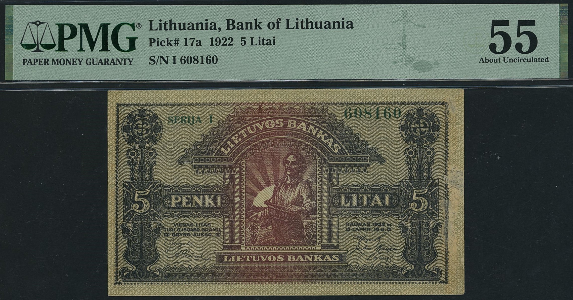Bank of Lithuania, 5 Litai, 16th November 1922 – Third and Rarest Variant.