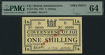 将图片加载到图库查看器，Government of Fiji, specimen 1/- Shilling, 1st September 1942 emergency issue, serial number 00000
