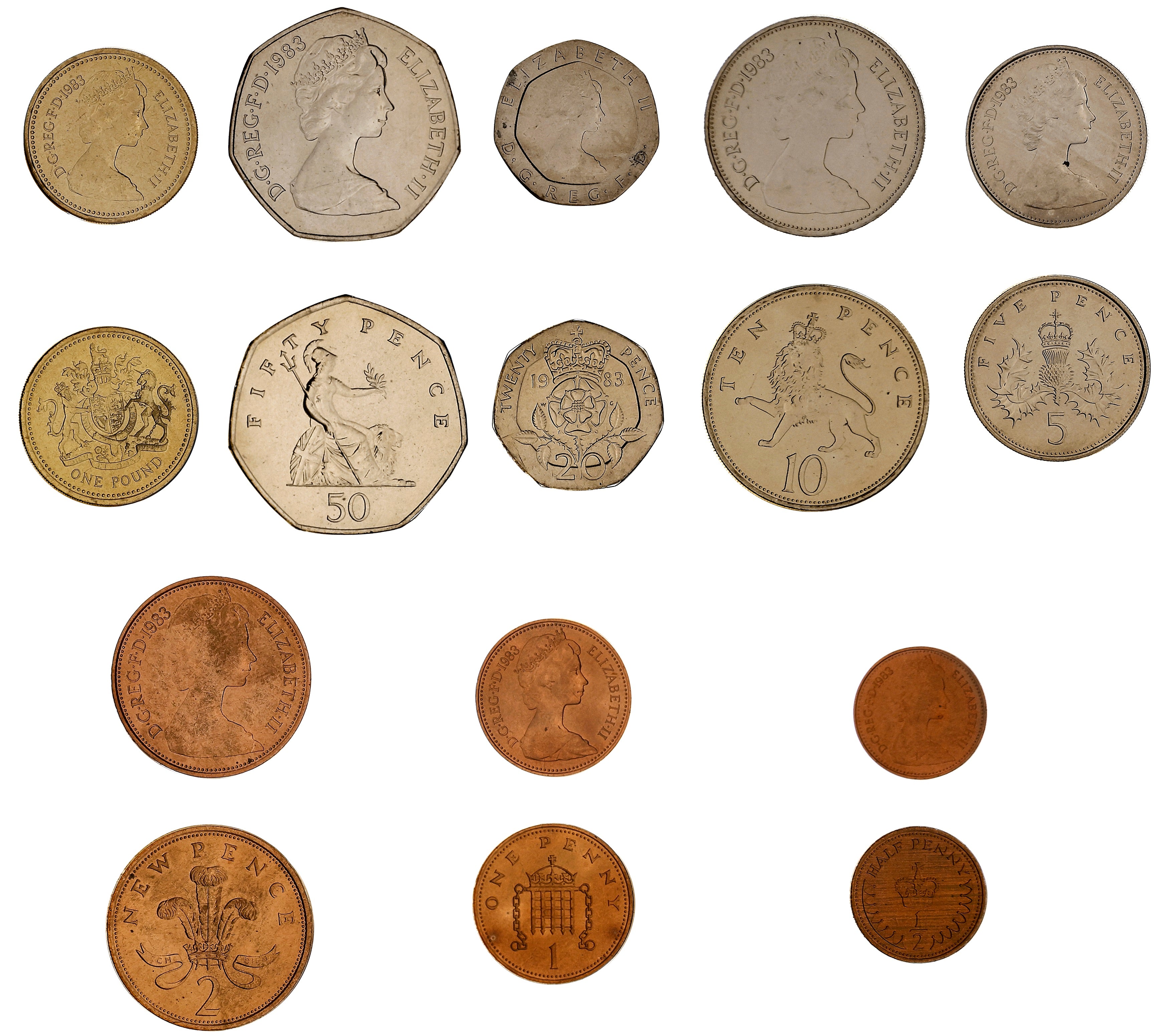 The Fabled 1983 'Martini' Set, One Pound to Halfpenny (8), including Mule 'NEW PENCE'