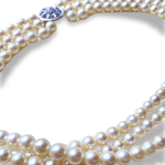 Load image into Gallery viewer, Three Strand Cultured Pearl Necklace with Sapphire and Diamond 9K White Gold Clasp, 40cm
