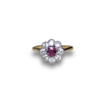 Load image into Gallery viewer, Vintage Ruby and Diamond Daisy Cluster Ring in 18K Gold, Size Q–R
