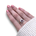 Load image into Gallery viewer, Vintage Ruby and Diamond Daisy Cluster Ring in 18K Gold, Size Q–R
