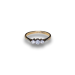 Load image into Gallery viewer, Mid-Century Diamond Three-Stone Ring in 18K Gold with Platinum Prongs, Size Q
