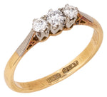Load image into Gallery viewer, Mid-Century Diamond Three-Stone Ring in 18K Gold with Platinum Prongs, Size O
