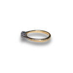Load image into Gallery viewer, Mid-Century Diamond Three-Stone Ring in 18K Gold with Platinum Prongs, Size Q
