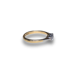 Load image into Gallery viewer, Mid-Century Diamond Three-Stone Ring in 18K Gold with Platinum Prongs, Size Q
