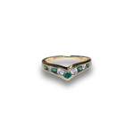 Load image into Gallery viewer, Emerald and Diamond Wishbone Ring in 14K Gold, Vintage Columbian Emerald International Ring, Size K½
