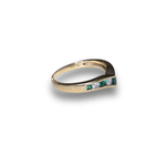 Load image into Gallery viewer, Emerald and Diamond Wishbone Ring in 14K Gold, Vintage Columbian Emerald International Ring, Size K½
