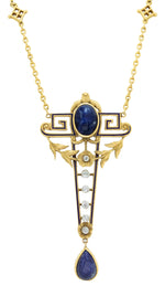 Load image into Gallery viewer, Early 20th-Century Sodalite and Diamond Lavalier Necklace, circa 1905–1925
