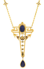 Load image into Gallery viewer, Early 20th-Century Sodalite and Diamond Lavalier Necklace, circa 1905–1925
