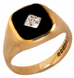 Load image into Gallery viewer, Vintage Onyx Signet Ring in 9K Gold with Diamonds, Size R 1/2
