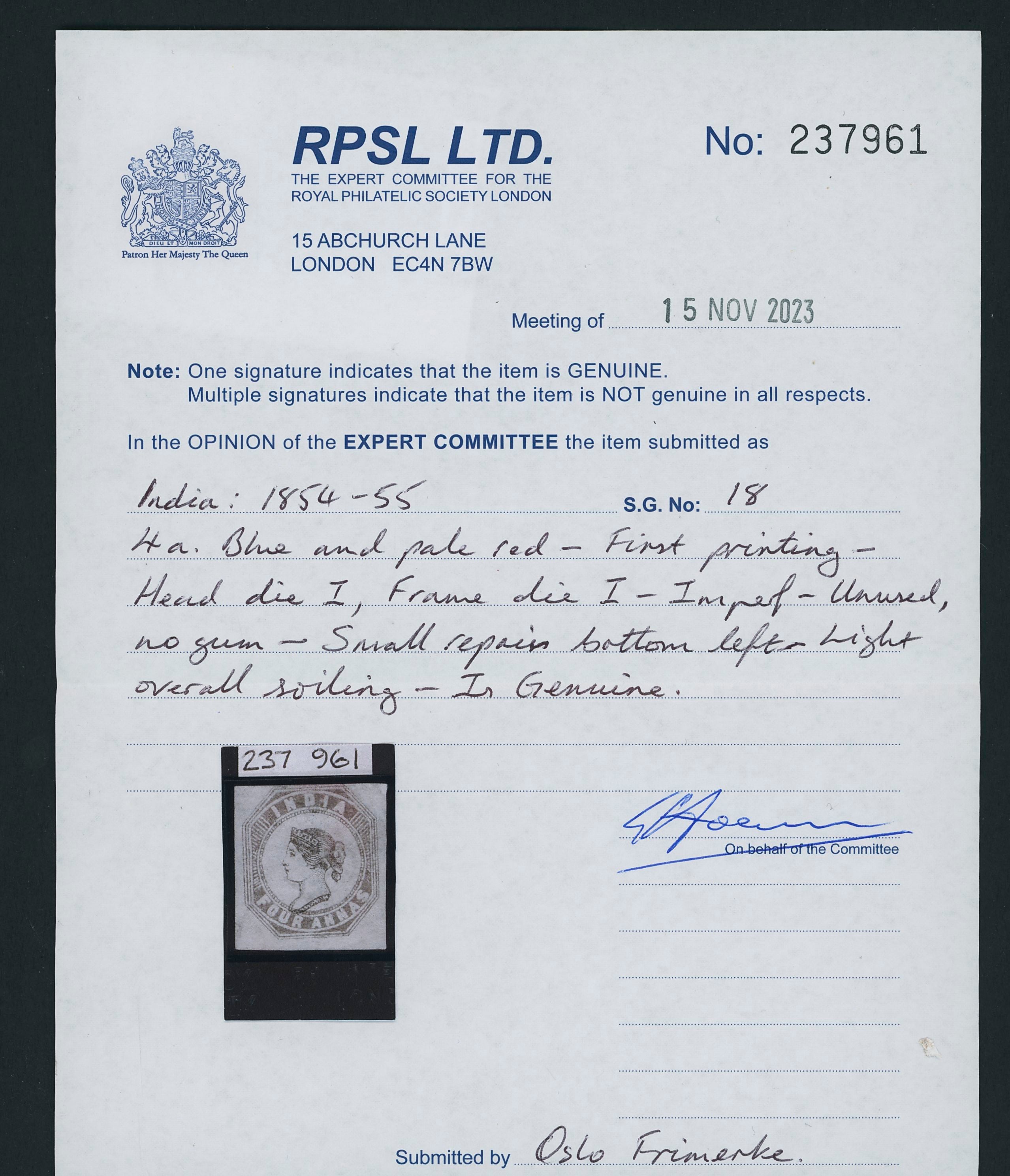 India, 1854-55 Four Anna