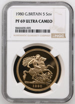 将图片加载到图库查看器，Elizabeth II, Gold Proof Five Pounds, 1980
