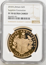 将图片加载到图库查看器，Elizabeth II, 'Sapphire Coronation' Gold Proof Five Pounds, 2018
