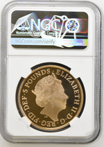 将图片加载到图库查看器，Elizabeth II, 'Sapphire Coronation' Gold Proof Five Pounds, 2018
