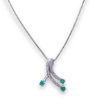 Load image into Gallery viewer, Emerald and Diamond Pendant Necklace in 14K White Gold, Modern Diamond Pendant, 50cm
