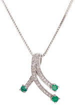 Load image into Gallery viewer, Emerald and Diamond Pendant Necklace in 14K White Gold, Modern Diamond Pendant, 50cm
