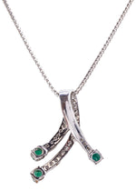 Load image into Gallery viewer, Emerald and Diamond Pendant Necklace in 14K White Gold, Modern Diamond Pendant, 50cm
