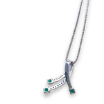 Load image into Gallery viewer, Emerald and Diamond Pendant Necklace in 14K White Gold, Modern Diamond Pendant, 50cm
