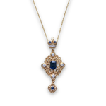 Load image into Gallery viewer, Sapphire and Diamond Pendant Necklace in 9K Gold, Vintage Style Blue Sapphire Necklace, 45cm
