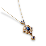 Load image into Gallery viewer, Sapphire and Diamond Pendant Necklace in 9K Gold, Vintage Style Blue Sapphire Necklace, 45cm
