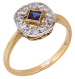 将图片加载到图库查看器，1988 Sapphire and Diamond Halo Ring in 9K Gold, Modern Art Deco Style, Size N
