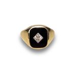 Load image into Gallery viewer, Vintage Onyx Signet Ring in 9K Gold with Diamonds, Size R–S
