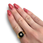 Load image into Gallery viewer, Vintage Onyx Signet Ring in 9K Gold with Diamonds, Size R–S
