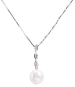 Load image into Gallery viewer, Pearl and Diamond Pendant Necklace in 18K White Gold, Cultured Pearl Necklace, 40cm
