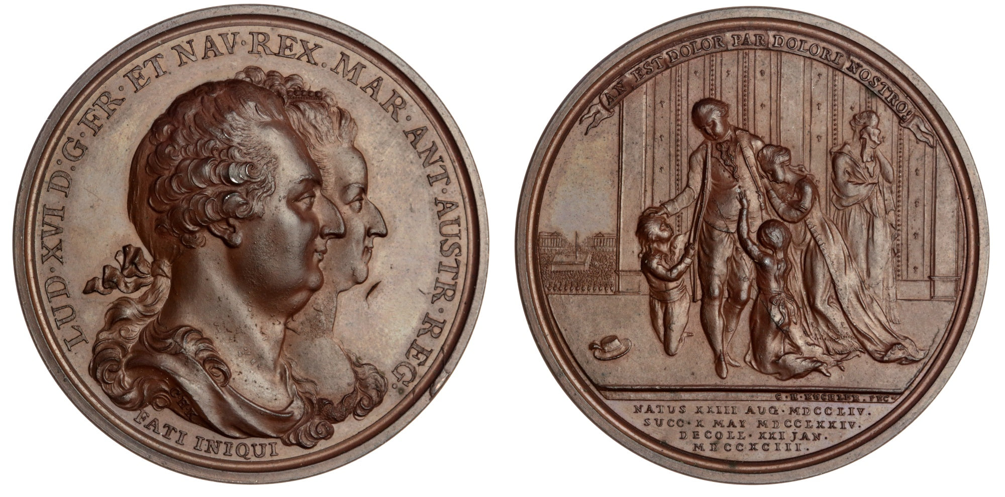 France, Louis XVI, Last Farewell to His Family, AE medal, by C.H. Küchler